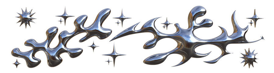3D Glass liquid typography with transparent glossy shapes, melted fluid letters, reflective...