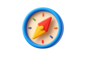 Cartoon compass finding direction, navigation, discovery, and travel concept, representing adventure, exploration, and geographic orientation