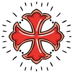 Fototapeta premium Red cross symbol with outline design and stylized radiant lines