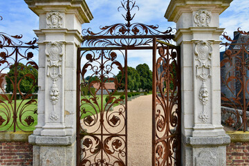 French Castle Garden Gate with Door Ajar, Carrouges, France