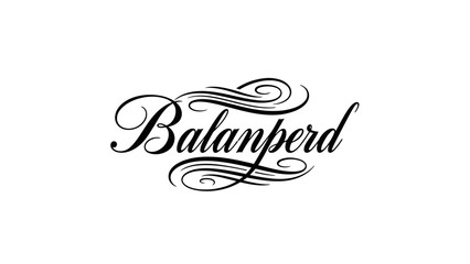 Elegant black calligraphic script spelling 'Balanperd' with decorative flourishes and swirls on a clean white background, showcasing intricate typography.