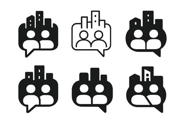 Urban Social Icons. Casual meetups and socializing in urban settings. Icon set. Set Logo of casual meetups and socializing in urban settings: chat bubble.