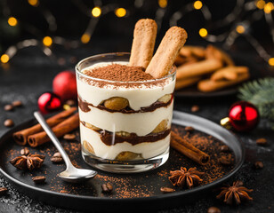 Tiramisu in a Christmas arrangement