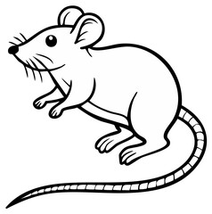 Obraz premium Cartoon Mouse Illustration Black and White Drawing, Cute Rodent Animal, Outline Graphic Image Design