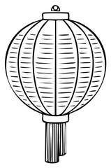 Traditional Chinese Paper Lantern with Tassels Line Art Illustration