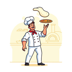 Chef Tossing Pizza Dough with Skill and Precision in Kitchen.