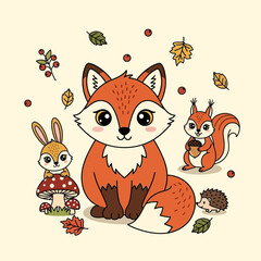 Charming Forest Friends - A Whimsical Gathering of Cute Animals.