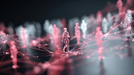 Digital Social Network: Conceptual visualization of interconnected individuals in a vast digital social network, highlighting the complex web of relationships and the flow of information.