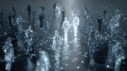 Connected Individuals in Digital World: A captivating visualization depicting interconnected figures within a digital network, symbolizing the concepts of globalization and the digital age.