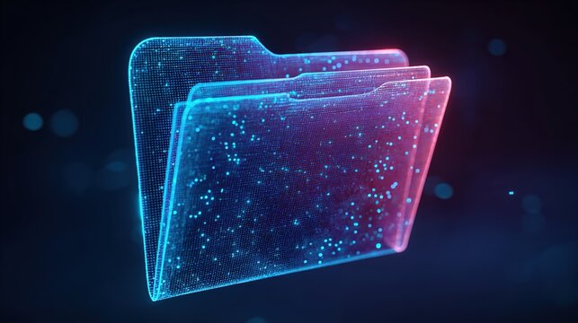 Digital Data Integrity: A futuristic, glowing folder symbolizes the crucial importance of data management, storage, and organization.