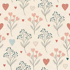 Simple heart clusters, tiny grouped minimal hearts, soft neutral palette, modern seamless design