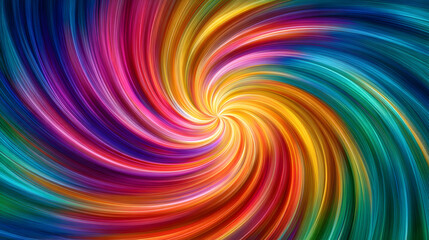 Colorful rainbow vortex swirling spiral in bright neon hues for creative design