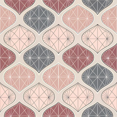 Abstract geometric hearts, minimal symmetry, muted rose and grey palette, seamless repeat