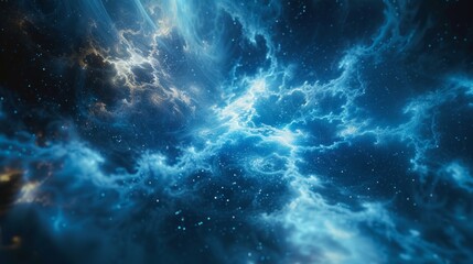 Fototapeta premium Vibrant blue nebula with glowing stars in deep space. Abstract cosmic background of a galaxy. Universe and astronomy concept for a futuristic wallpaper