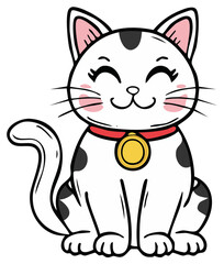 Obraz premium Cute smiling Japanese Maneki neko lucky cat cartoon illustration. A traditional symbol of good luck and fortune.