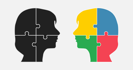 Head woman and man made puzzle pieces, education