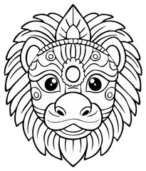 Obraz premium Decorative Lion Face, Detailed Black and White Illustration