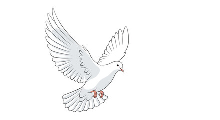 Obraz premium Graceful white dove or pigeon flying with its wings spread wide, a beautiful hand-drawn sketch symbolizing peace, hope, and freedom.