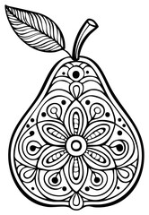 Intricate Pear Mandala Outline Black and White Art