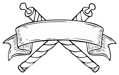 Vintage Crossed Cannons and Ribbon Emblem Outline Design for Heraldry and Decoration