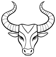 Stylized Outline Drawing of a Fierce Bull's Head with Large Curved Horns