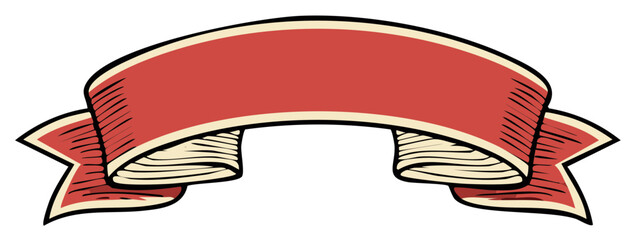 Curved red ribbon banner in a classic vintage style with blank copy space for text