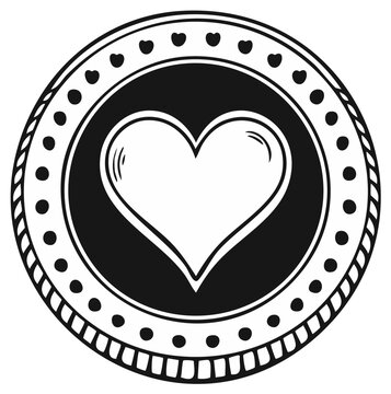 Hand Drawn Heart Symbol Emblem With Ornate Decorative Border Design