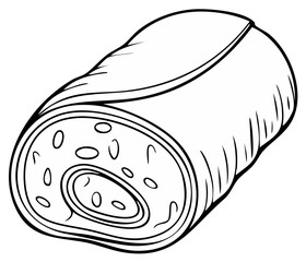 Simple black and white outline drawing of a sliced roll with filling visible