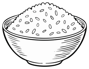 Black and White Illustration of a Bowl Full of Rice Grain