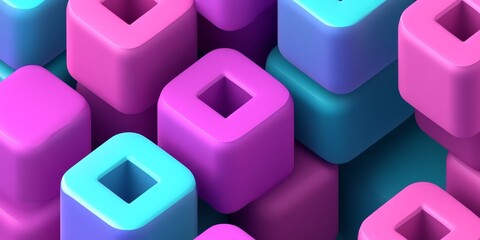 Abstract Isometric Arrangement Cubic Solids in Dynamic Composition with Cold Pastel Colors Palette.