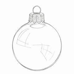 Hand drawn sketch of a classic spherical christmas ornament with a metal cap and loop for hanging silhouette