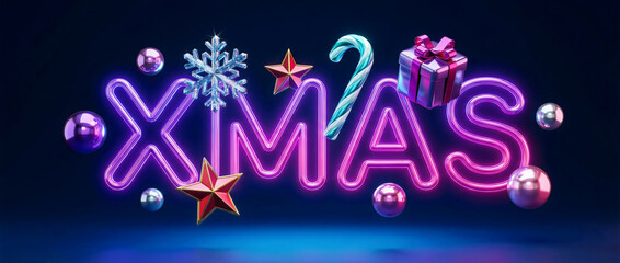 Xmas neon sign christmas holiday decoration festive season winter celebration christmas background design