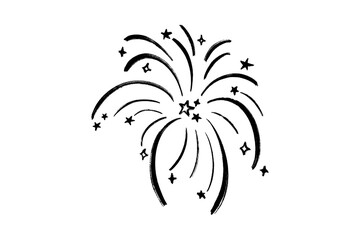 Simple black and white hand drawn sketch of a firework explosion isolated on transparent background