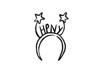 Obraz premium Hand drawn sketch of a happy new year headband with stars and letters isolated on transparent background