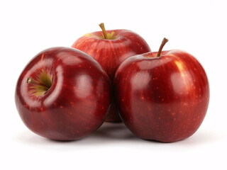 Three glistening red apples tempt with healthy sweetness on a crisp white backdrop, perfect for nutrition or wellness campaigns