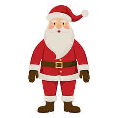 Illustration of Santa Claus wearing a red suit and hat. Holiday vector flat design isolated on a white background.
