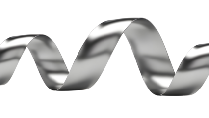 An elegant liquid metal ribbon overlay adding high-end reflective accents to modern design projects. Isolated on White background