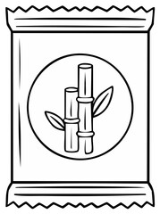 Simple line art illustration of bamboo stalks and leaves within a circular emblem on a sealed packet icon.