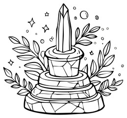 Mystical Crystal Obelisk Surrounded by Enchanting Foliage and Celestial Sparkles