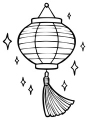 Hand Drawn Lunar Lantern with Tassel Decoration and Stars for Celebration Illustration or Icon