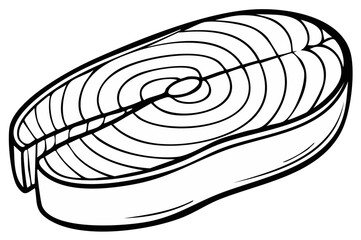 Fresh salmon steak illustration, simple line art, food preparation concept