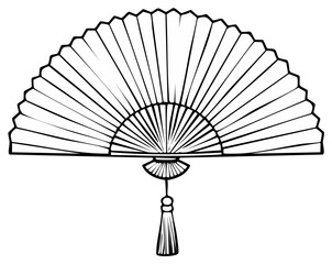 Decorative Folding Fan With Tassel Line Drawing