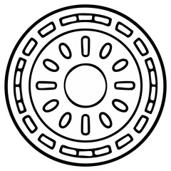Stylized Graphic Representation of a Vintage Car Wheel with Spokes and Rim Details