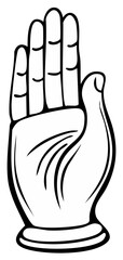 Abhaya Mudra hand gesture of blessing and fearlessness simple black and white vector icon