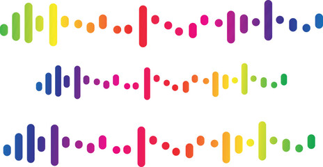 Colorful audio wave visualization with sound pulse graphic elements isolated on white background