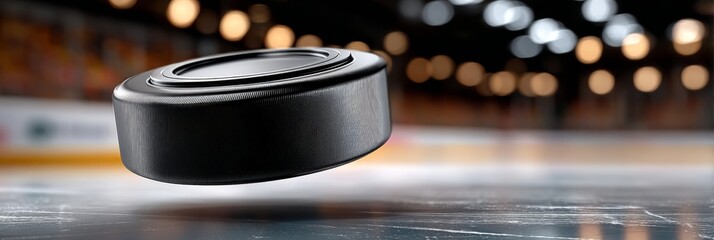 Close Up of a Shiny Professional Black Ice Hockey Puck on a Smooth Surface for Game Equipment