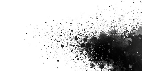 Black ink splat background with grunge paint drop texture and dirty vector art splash design