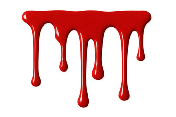 Dripping red liquid, flow of paint or blood, smudges falling down, abstract sticky substance with transparent background