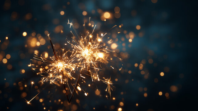 Ai sparklers shine brightly during a celebration at night with bokeh lights in the background - Powered by Adobe
