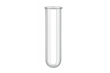 Empty clear glass test tube standing vertically, representing science, research, medical testing, chemistry, and laboratory equipment